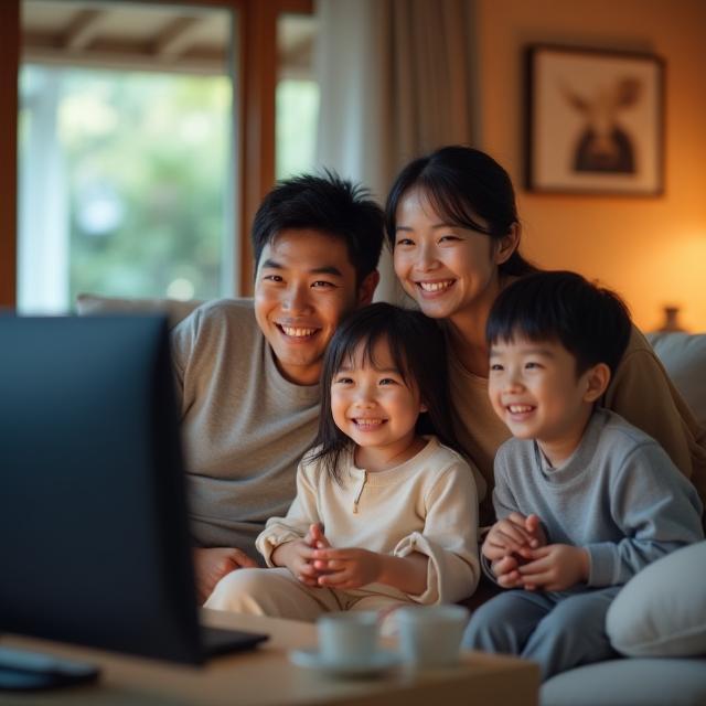 佐藤様ご家族が Smart TV を視聴している様子