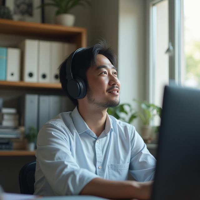 高橋様がヘッドホンで Smart TV を楽しむ様子